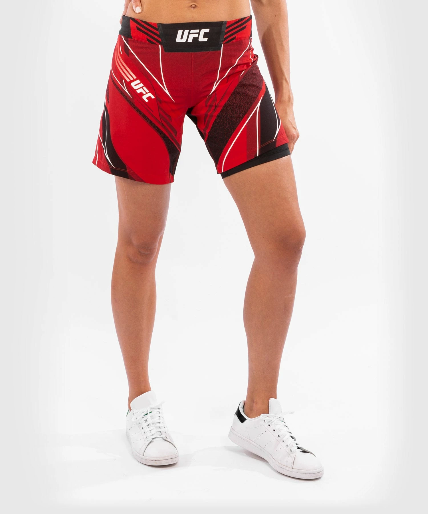 UFC Venum Authentic Fight Night Women's Shorts - Long Fit - Red 4 UFC Venum Authentic Fight Night Women's Shorts - Long Fit - Red - Image 4