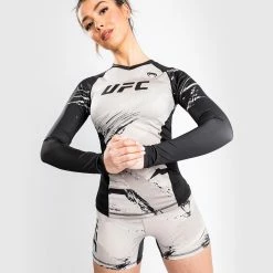 UFC Venum Authentic Fight Week Women's 2.0 Performance Long Sleeve Rashguard - Sand/Black