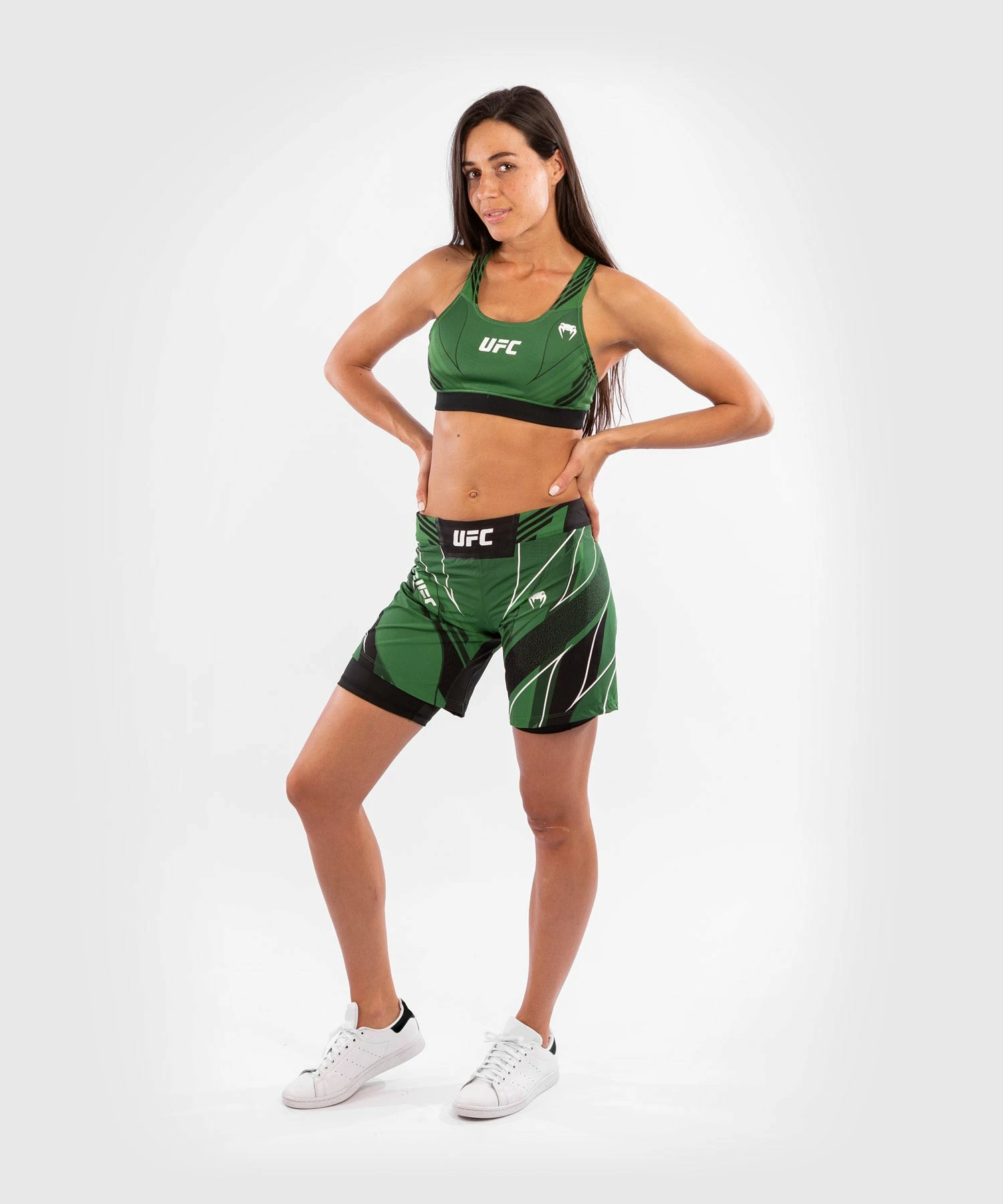 UFC Venum Authentic Fight Night Women's Shorts - Long Fit - Green 8 UFC Venum Authentic Fight Night Women's Shorts - Long Fit - Green - Image 8