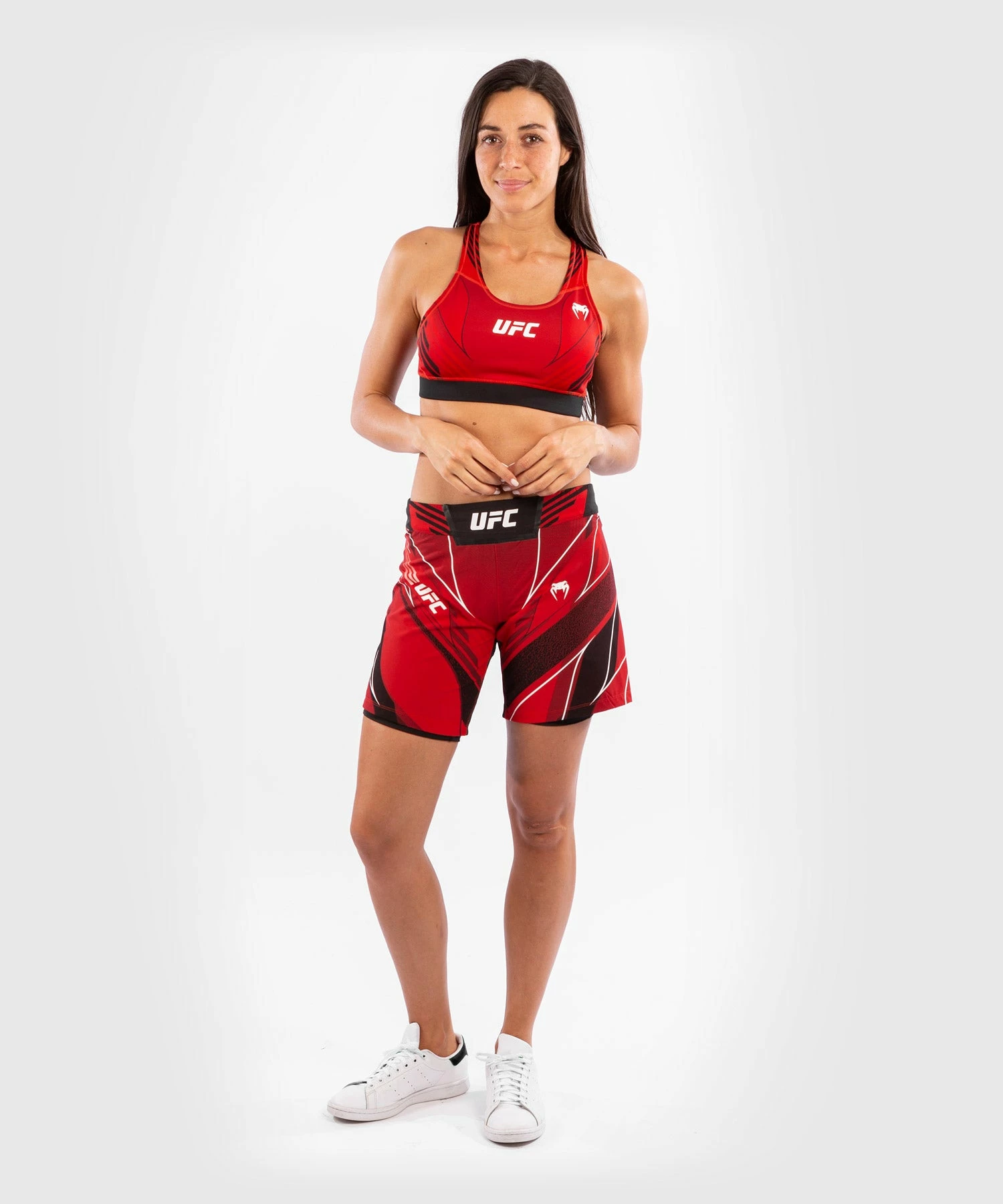 UFC Venum Authentic Fight Night Women's Shorts - Long Fit - Red 8 UFC Venum Authentic Fight Night Women's Shorts - Long Fit - Red - Image 8
