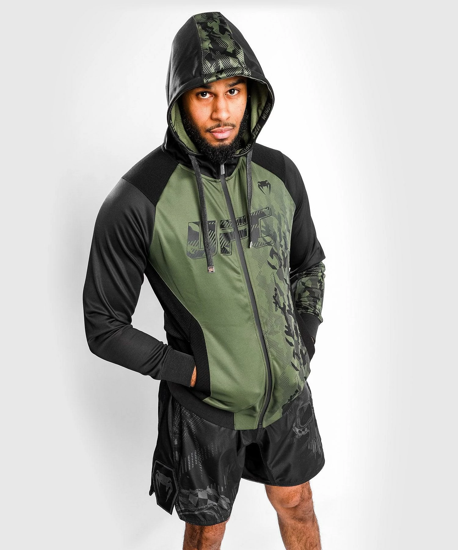UFC Venum Authentic Fight Week Men's Zip Hoodie - Khaki 3 UFC Venum Authentic Fight Week Men's Zip Hoodie - Khaki - Image 3