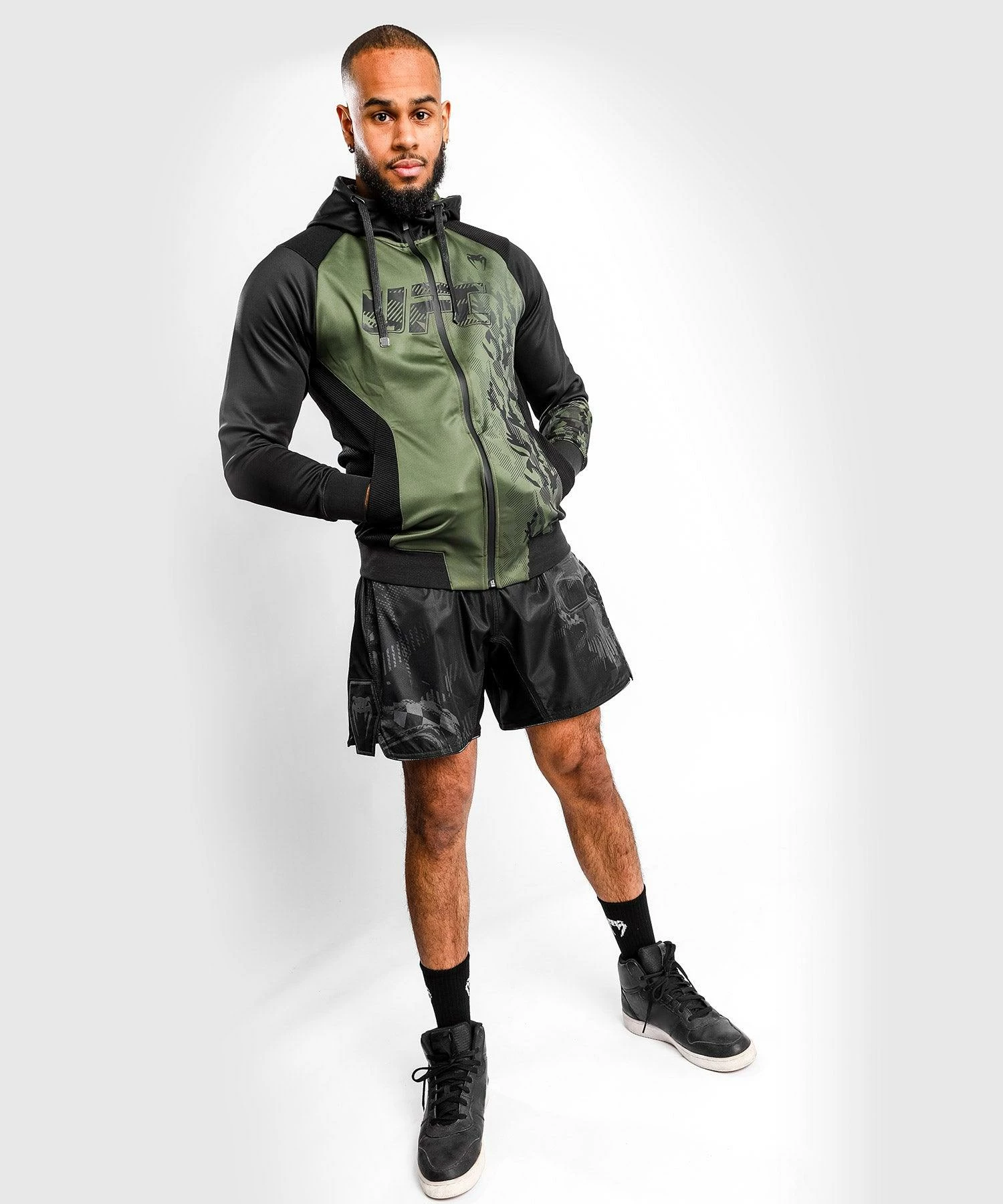 UFC Venum Authentic Fight Week Men's Zip Hoodie - Khaki 2 UFC Venum Authentic Fight Week Men's Zip Hoodie - Khaki - Image 2